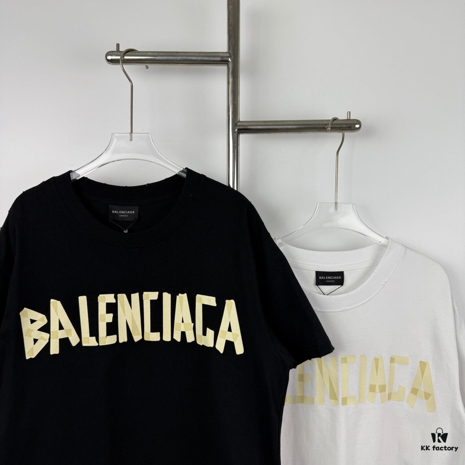 New Arrival Balenciaga-Inspired Tape Logo Distressed Short-Sleeve T-Shirt