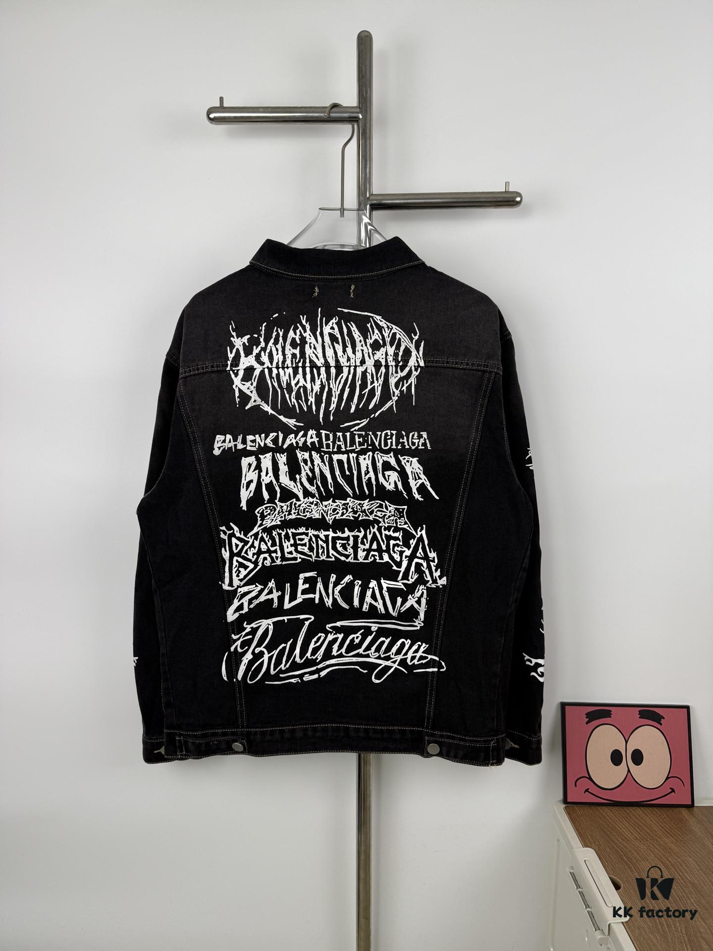 New BALENCIAGA Paris 24SS Limited Dragon Year Graffiti Letter Vintage Washed Denim Jacket - Top-Quality Original Single Version