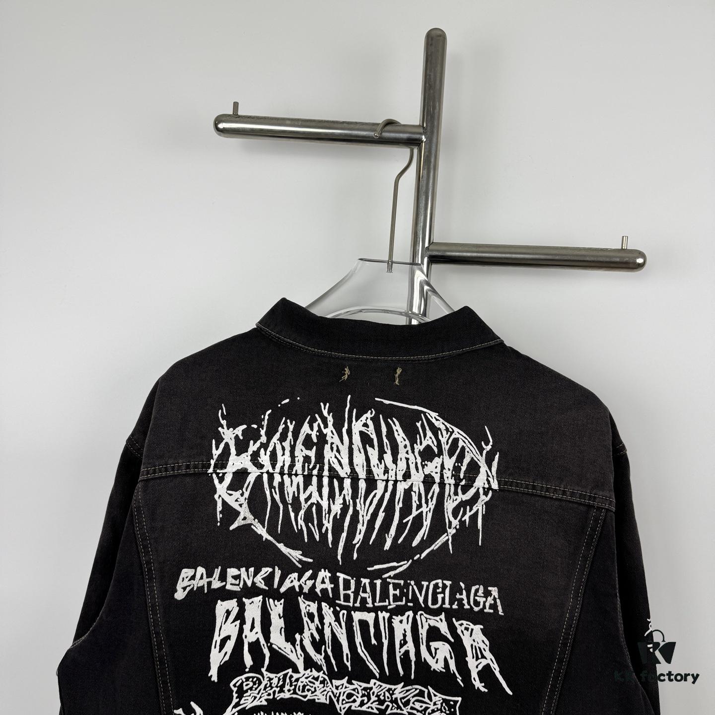 New BALENCIAGA Paris 24SS Limited Dragon Year Graffiti Letter Vintage Washed Denim Jacket - Top-Quality Original Single Version
