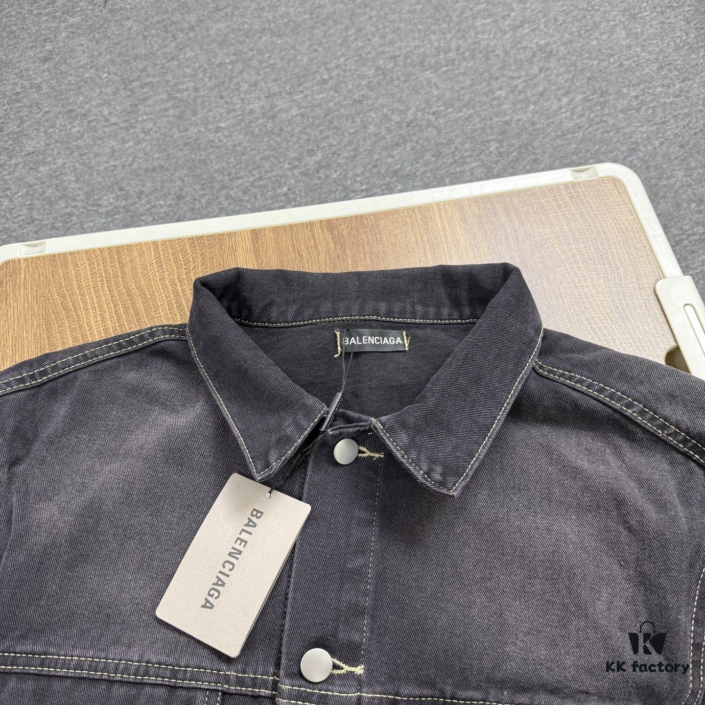 New BALENCIAGA Paris 24SS Limited Dragon Year Graffiti Letter Vintage Washed Denim Jacket - Top-Quality Original Single Version