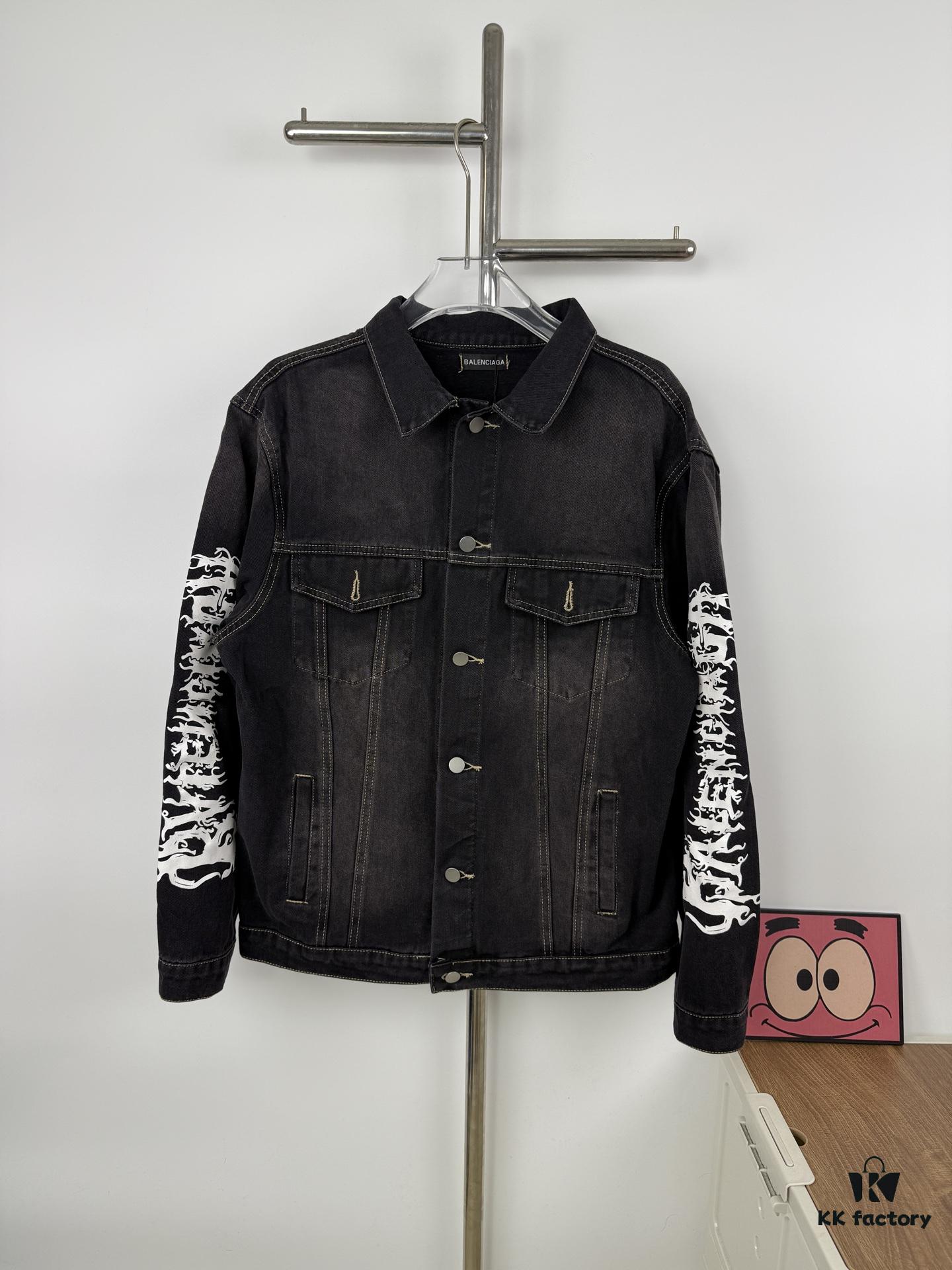 New BALENCIAGA Paris 24SS Limited Dragon Year Graffiti Letter Vintage Washed Denim Jacket - Top-Quality Original Single Version