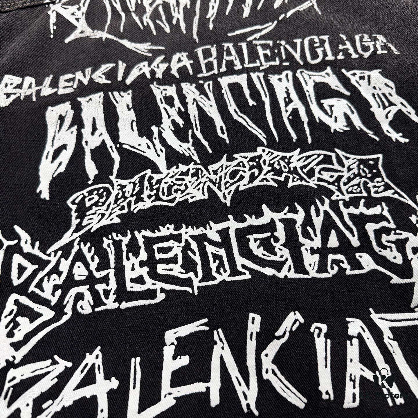 New BALENCIAGA Paris 24SS Limited Dragon Year Graffiti Letter Vintage Washed Denim Jacket - Top-Quality Original Single Version