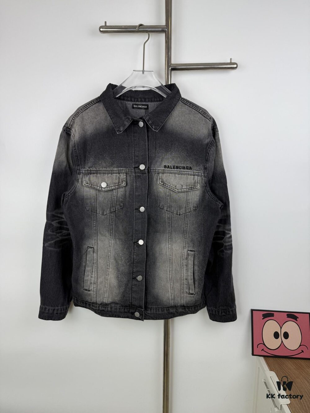 New Balenciaga Logo Embroidered Washed Denim Gray Jacket