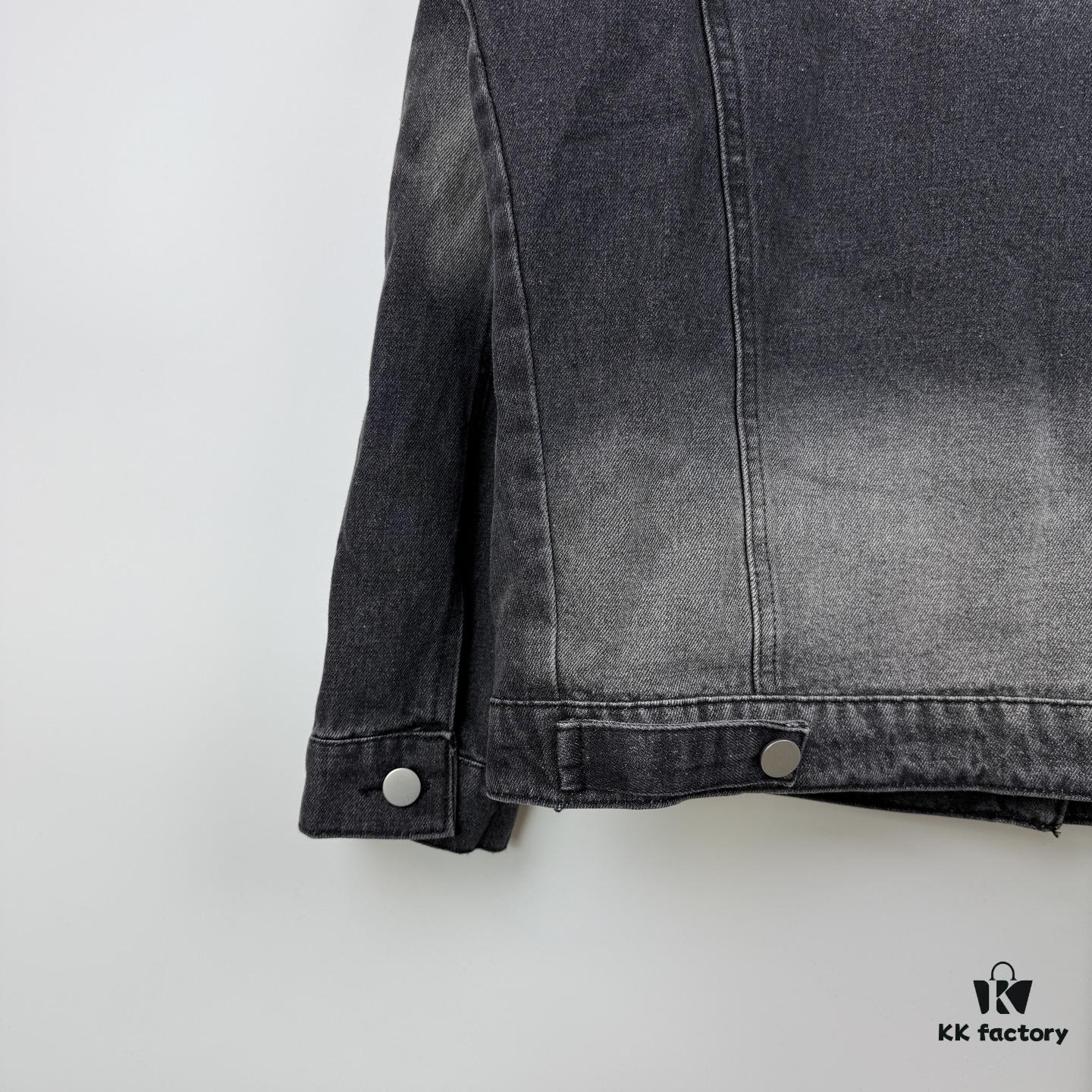 New Balenciaga Logo Embroidered Washed Denim Gray Jacket