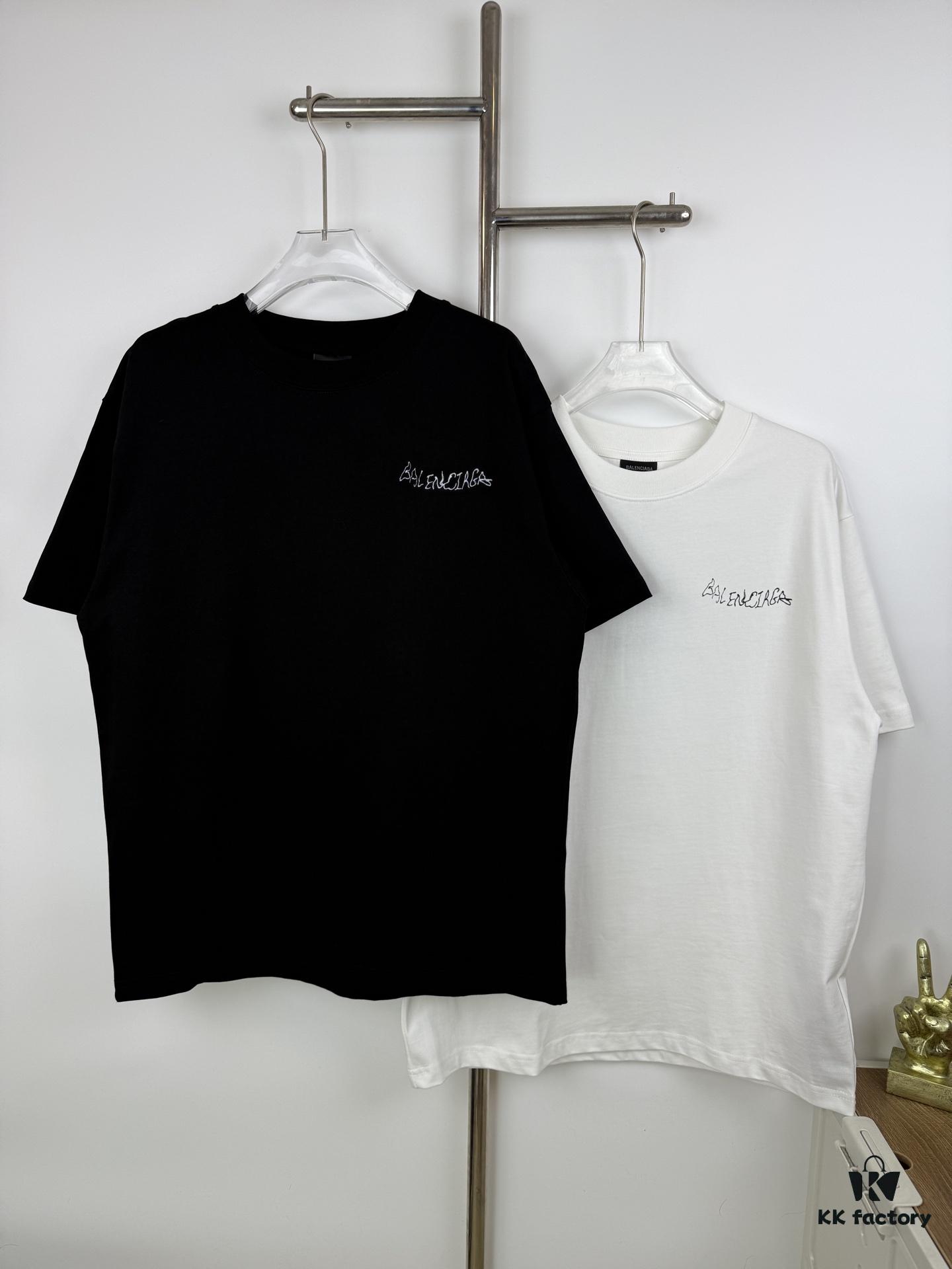 Balenciaga Classic Letter Print Tassel Logo Embroidered Round Neck Short Sleeve T-Shirt Minimalist