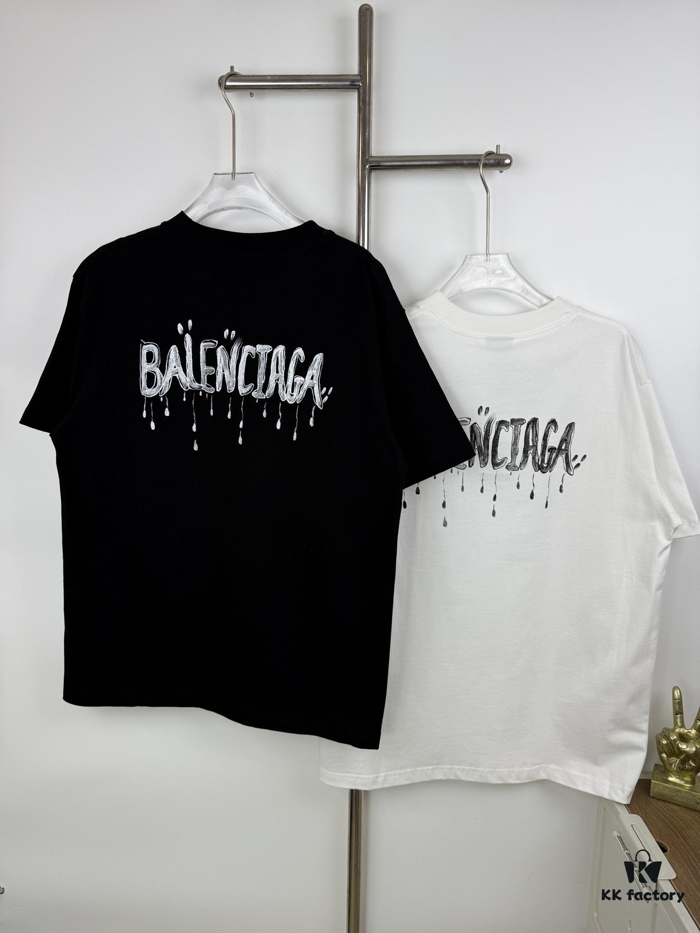 Balenciaga Classic Letter Print Tassel Logo Embroidered Round Neck Short Sleeve T-Shirt Minimalist