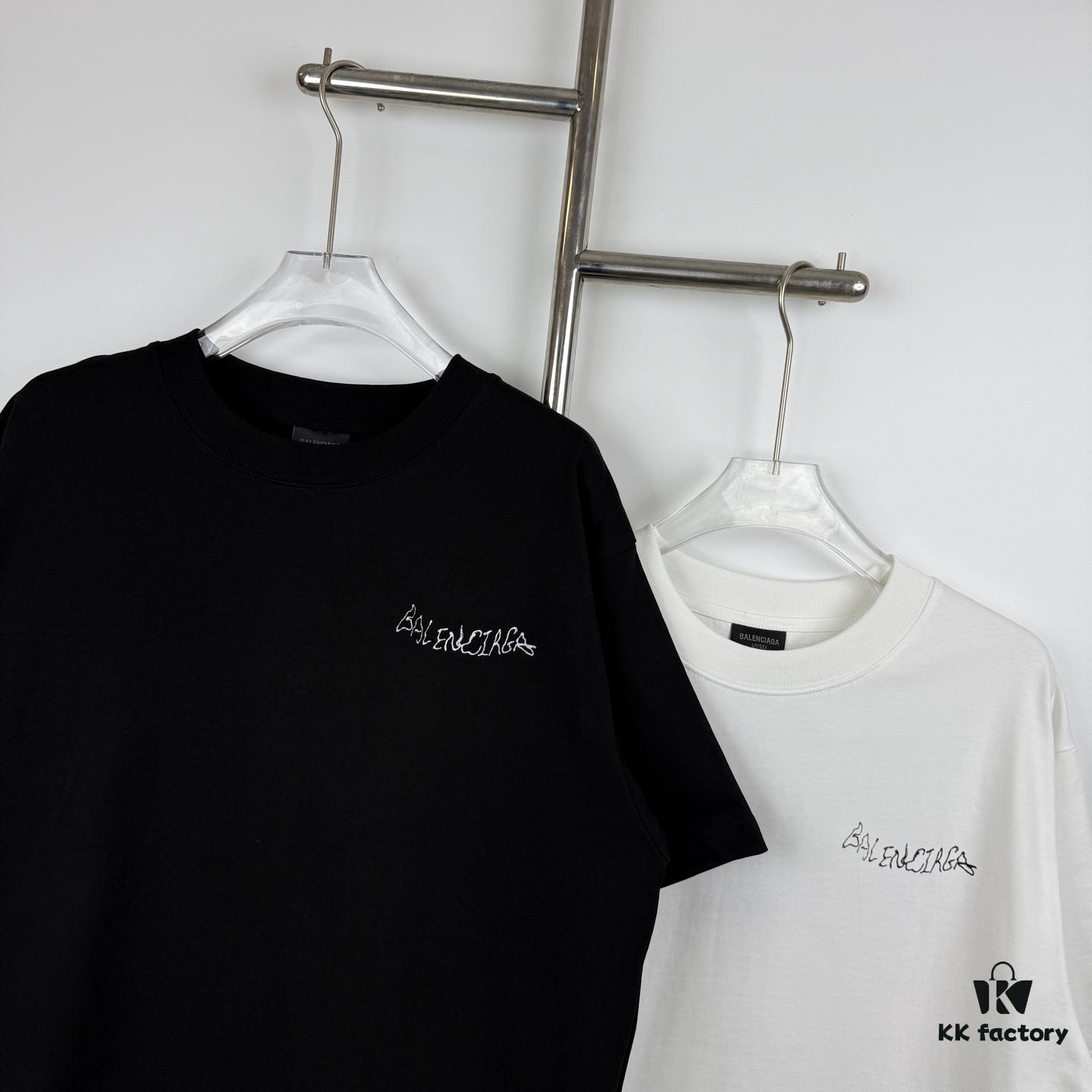 Balenciaga Classic Letter Print Tassel Logo Embroidered Round Neck Short Sleeve T-Shirt Minimalist