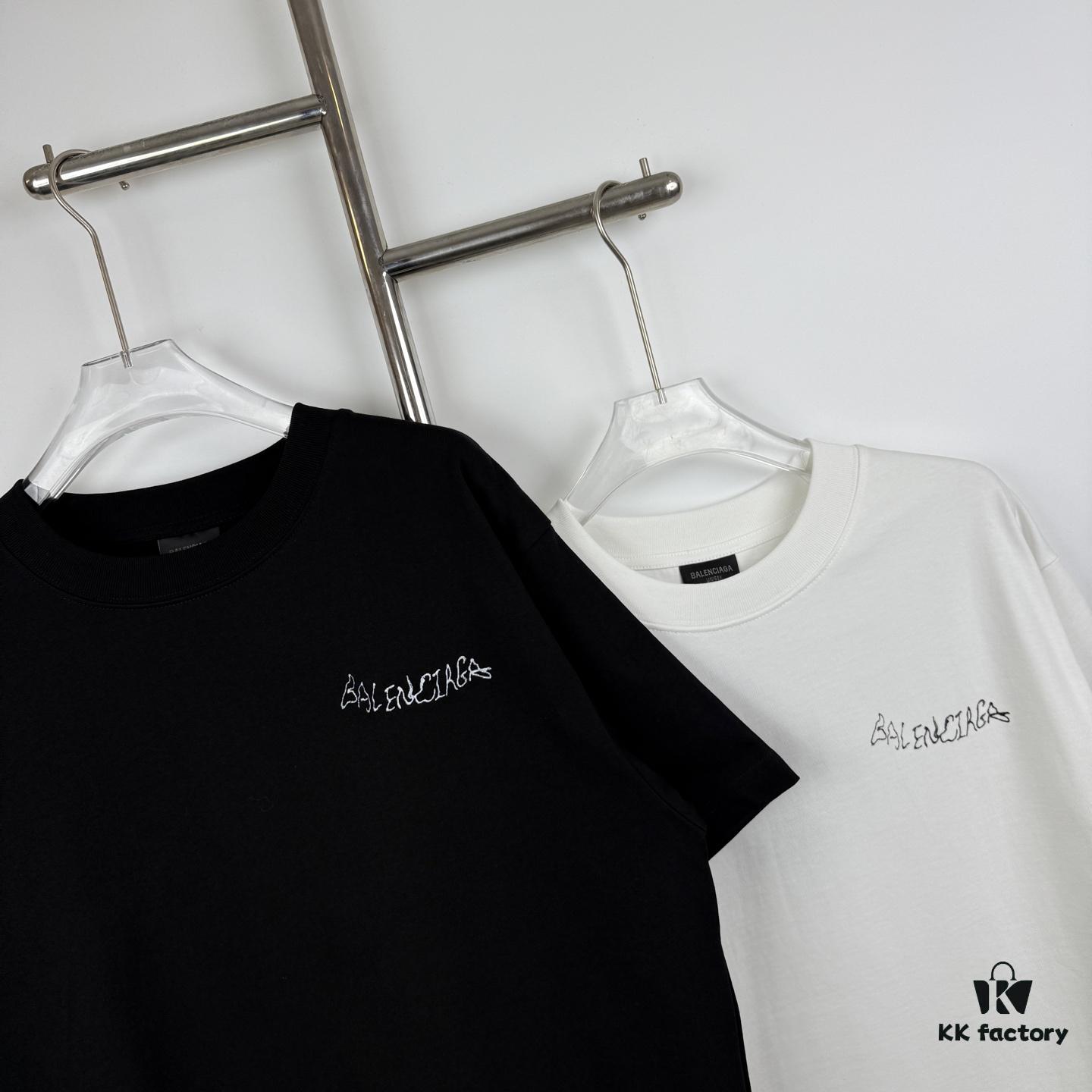 Balenciaga Classic Letter Print Tassel Logo Embroidered Round Neck Short Sleeve T-Shirt Minimalist