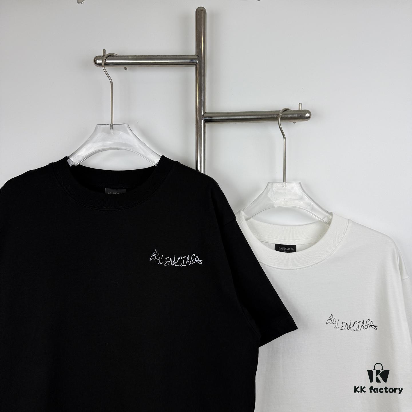 Balenciaga Classic Letter Print Tassel Logo Embroidered Round Neck Short Sleeve T-Shirt Minimalist