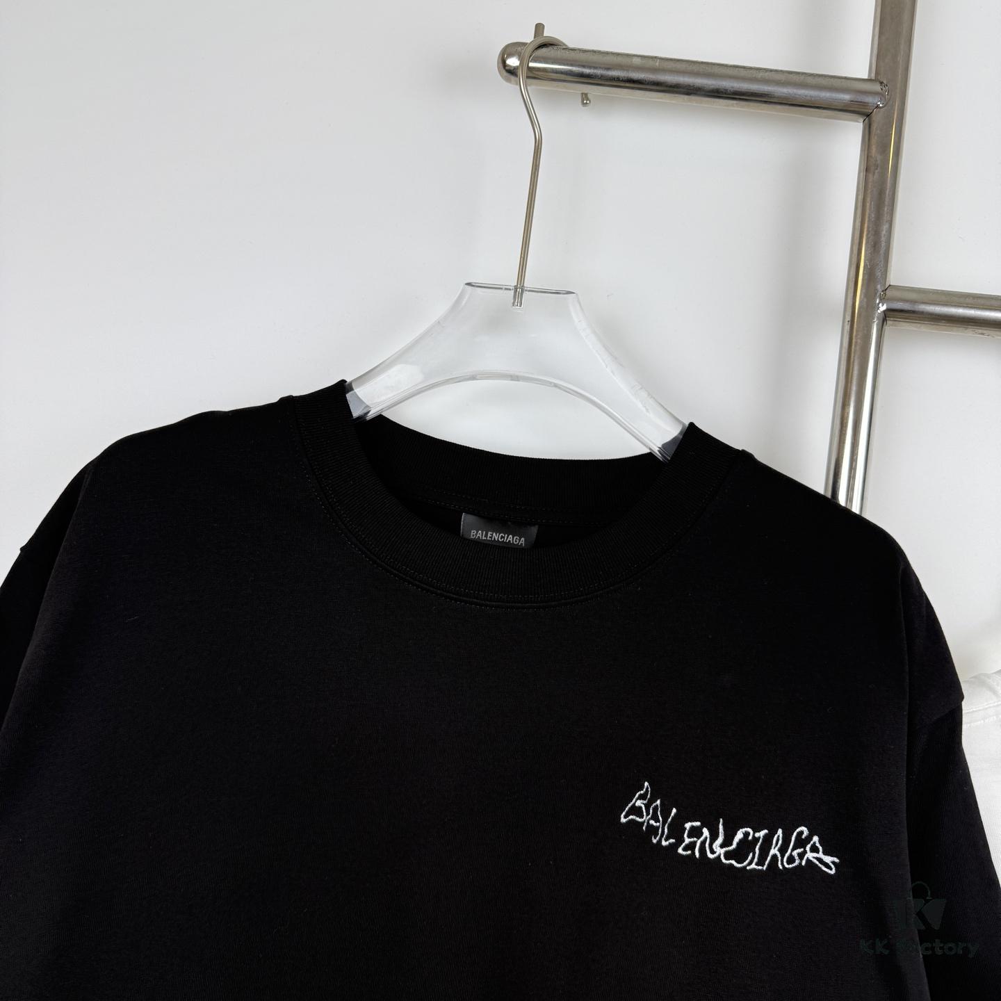 Balenciaga Classic Letter Print Tassel Logo Embroidered Round Neck Short Sleeve T-Shirt Minimalist