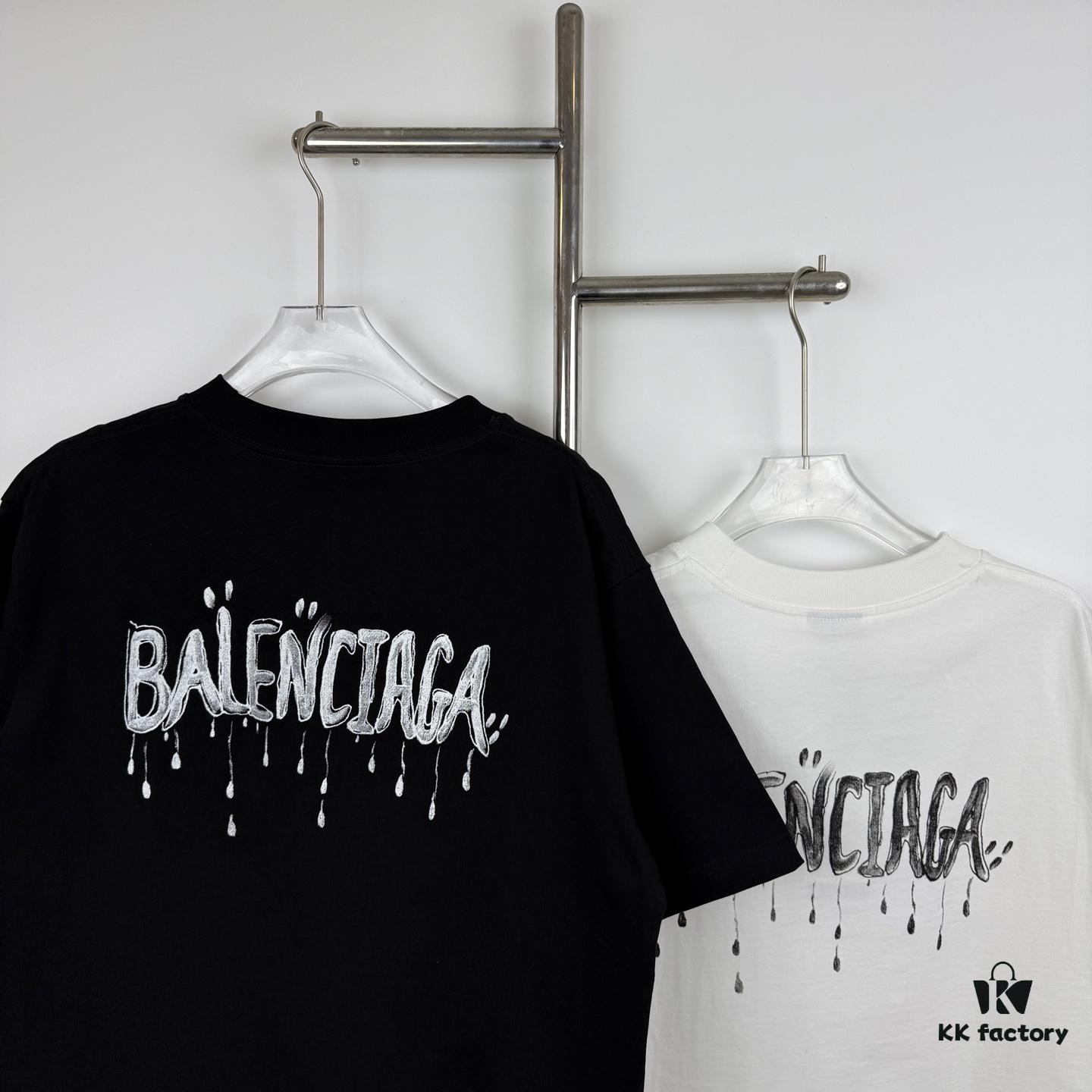 Balenciaga Classic Letter Print Tassel Logo Embroidered Round Neck Short Sleeve T-Shirt Minimalist