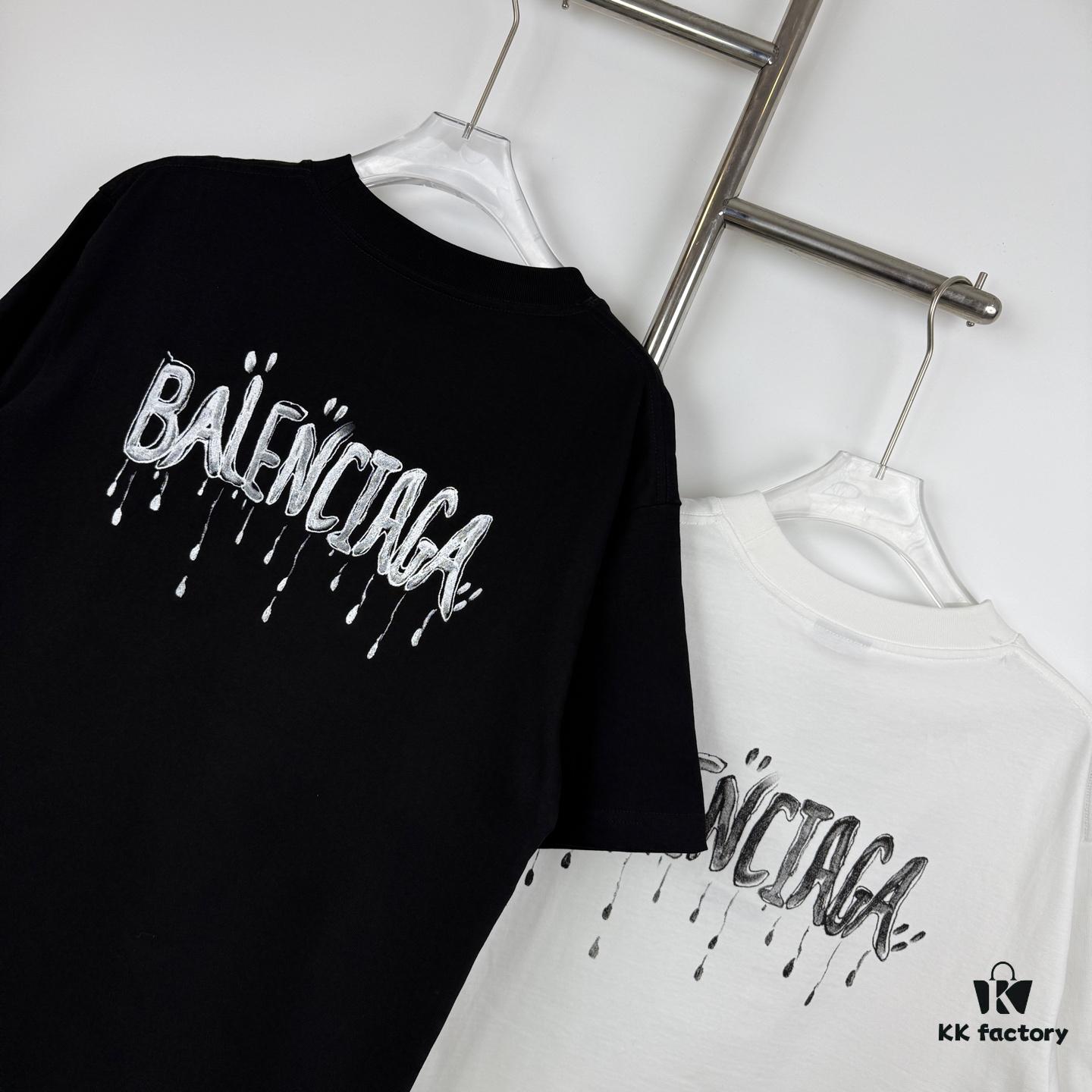 Balenciaga Classic Letter Print Tassel Logo Embroidered Round Neck Short Sleeve T-Shirt Minimalist