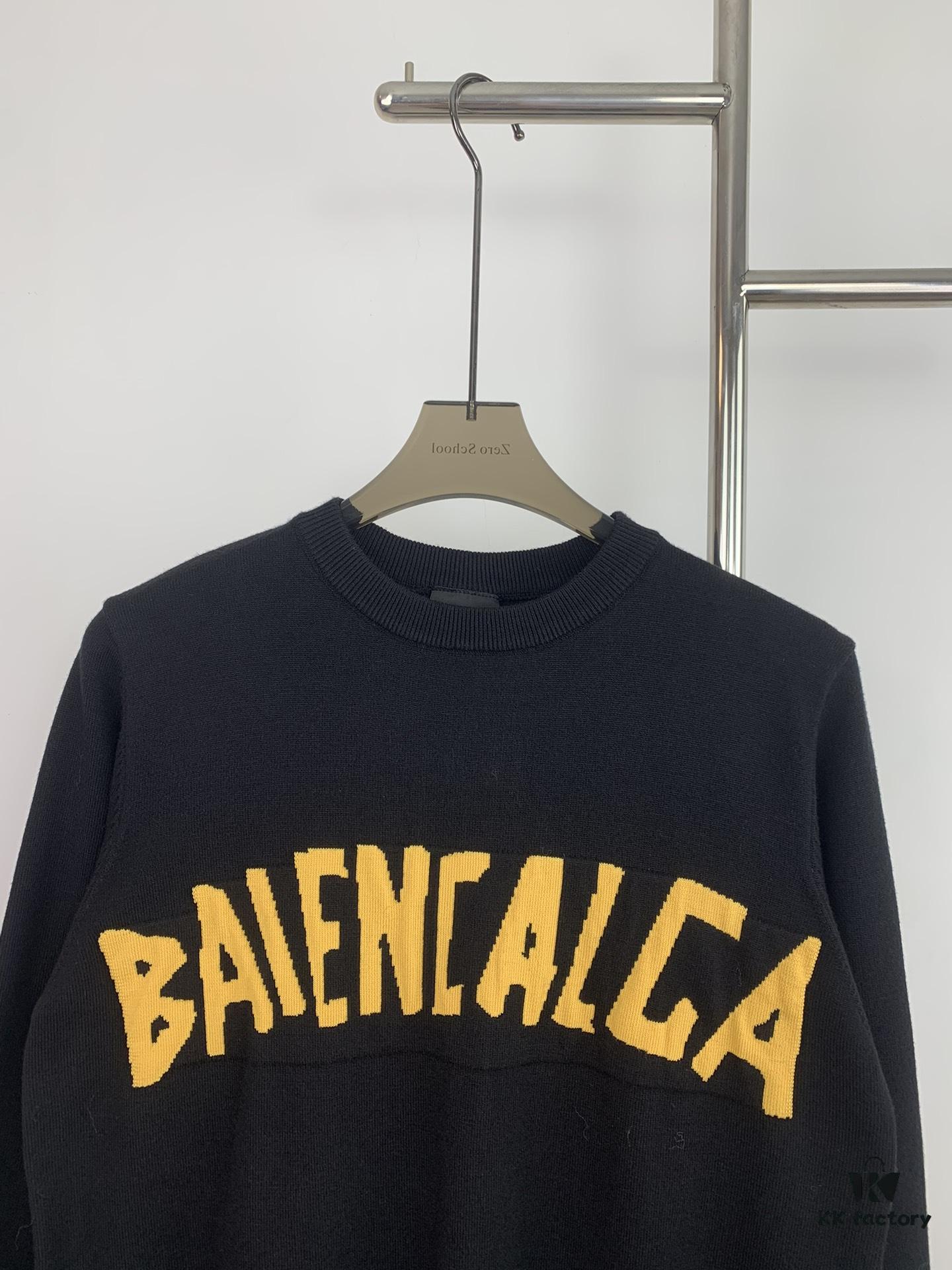 New Arrival Balenciaga 24SS Jacquard Yellow Tape Unisex Sweater
