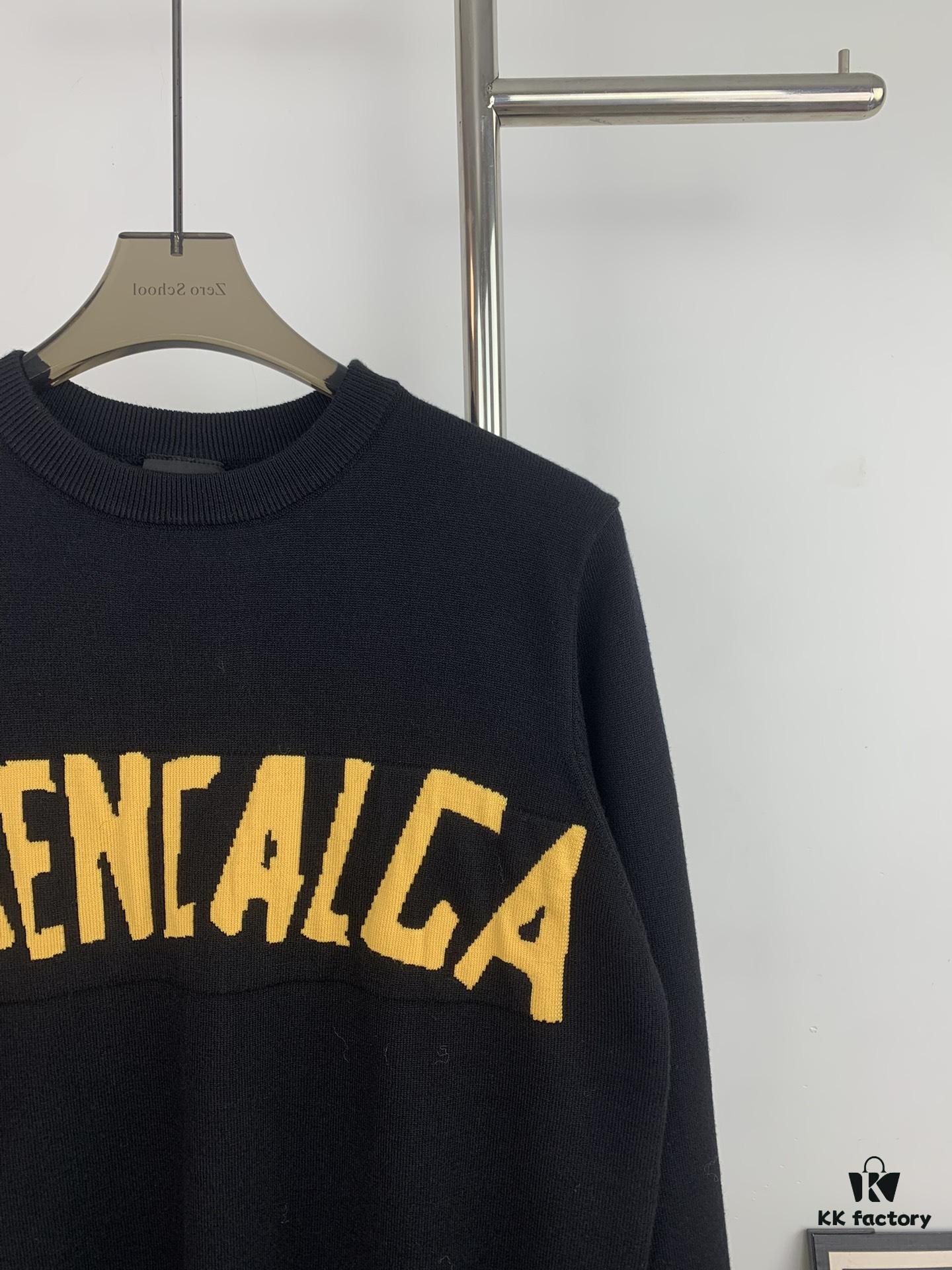 New Arrival Balenciaga 24SS Jacquard Yellow Tape Unisex Sweater