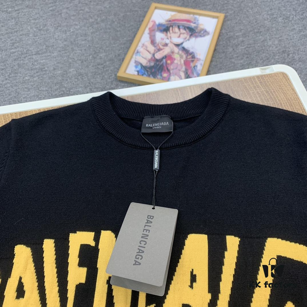 New Arrival Balenciaga 24SS Jacquard Yellow Tape Unisex Sweater