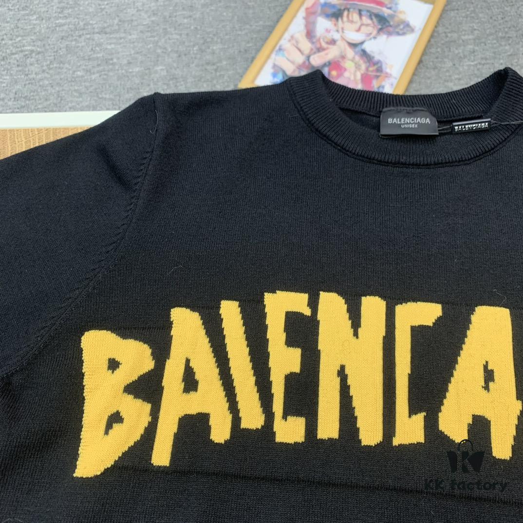 New Arrival Balenciaga 24SS Jacquard Yellow Tape Unisex Sweater