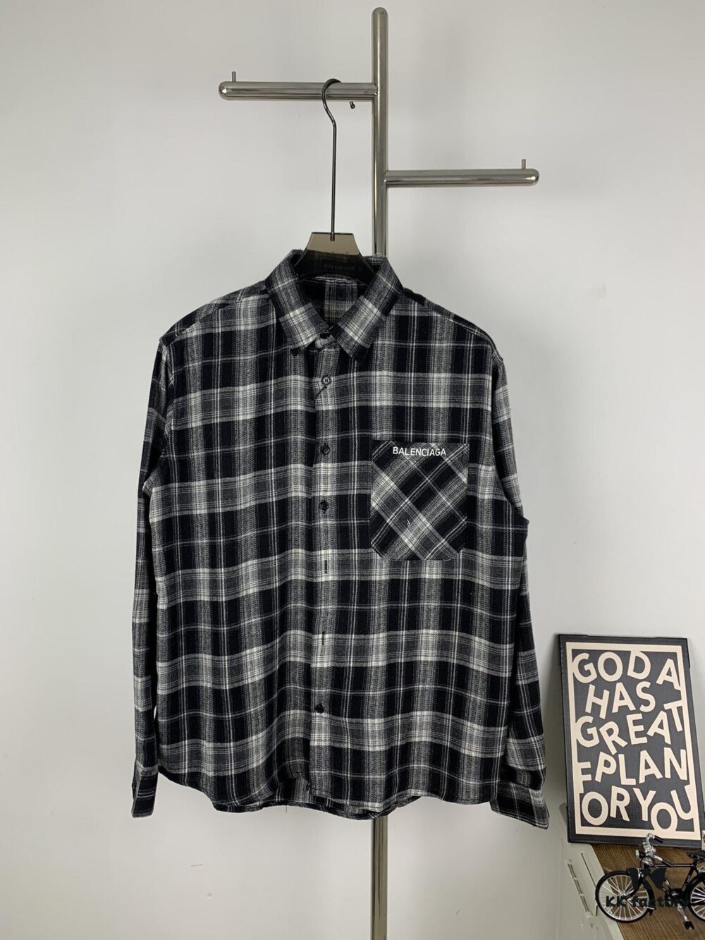 New Arrival Paris Hot Plush Shirt Balenciaga 24SS Back Letter Print Logo Woven Plaid Shirt Top