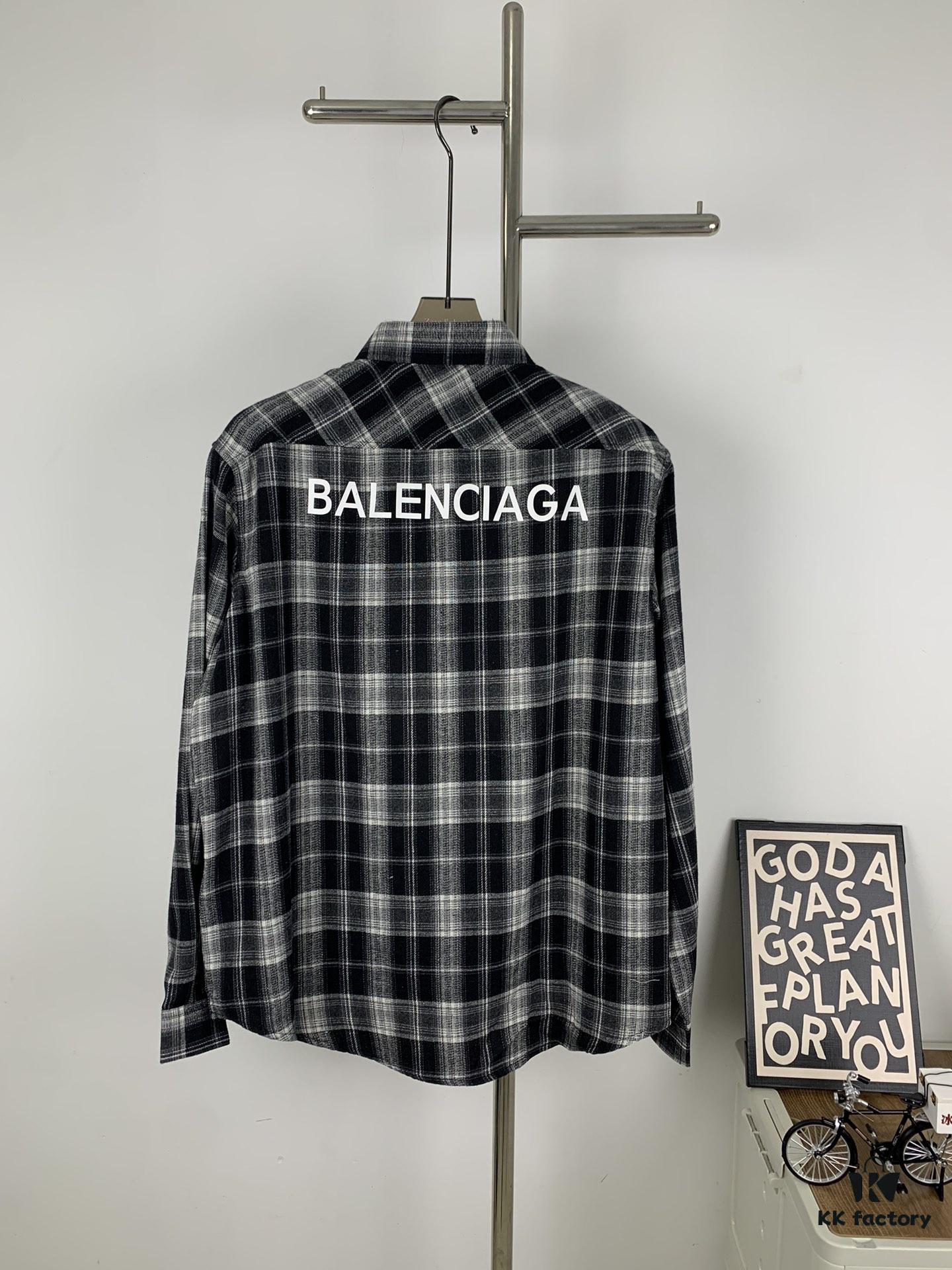 New Arrival Paris Hot Plush Shirt Balenciaga 24SS Back Letter Print Logo Woven Plaid Shirt Top