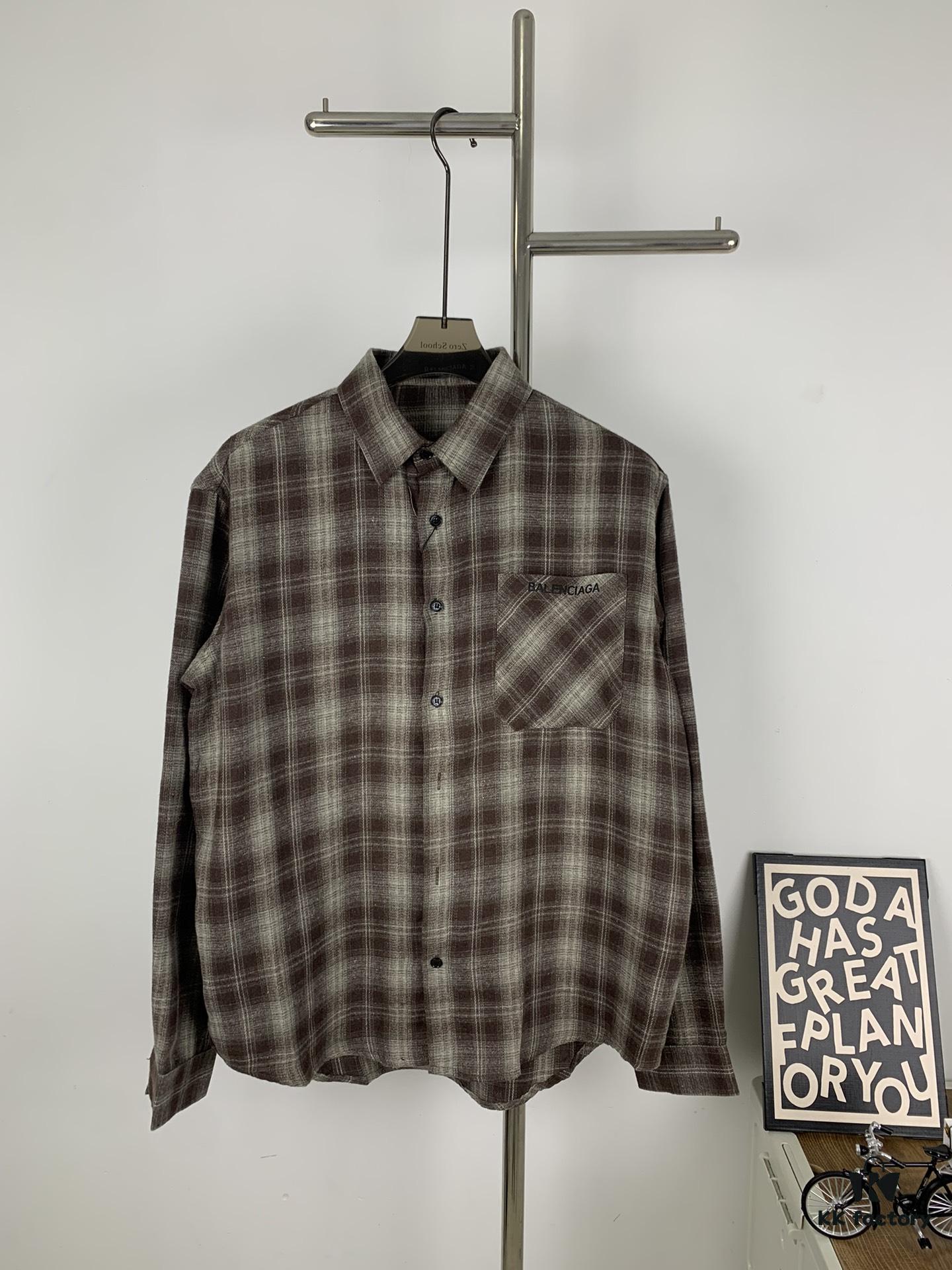 New Arrival Paris Hot Plush Shirt Balenciaga 24SS Back Letter Print Logo Woven Plaid Shirt Top