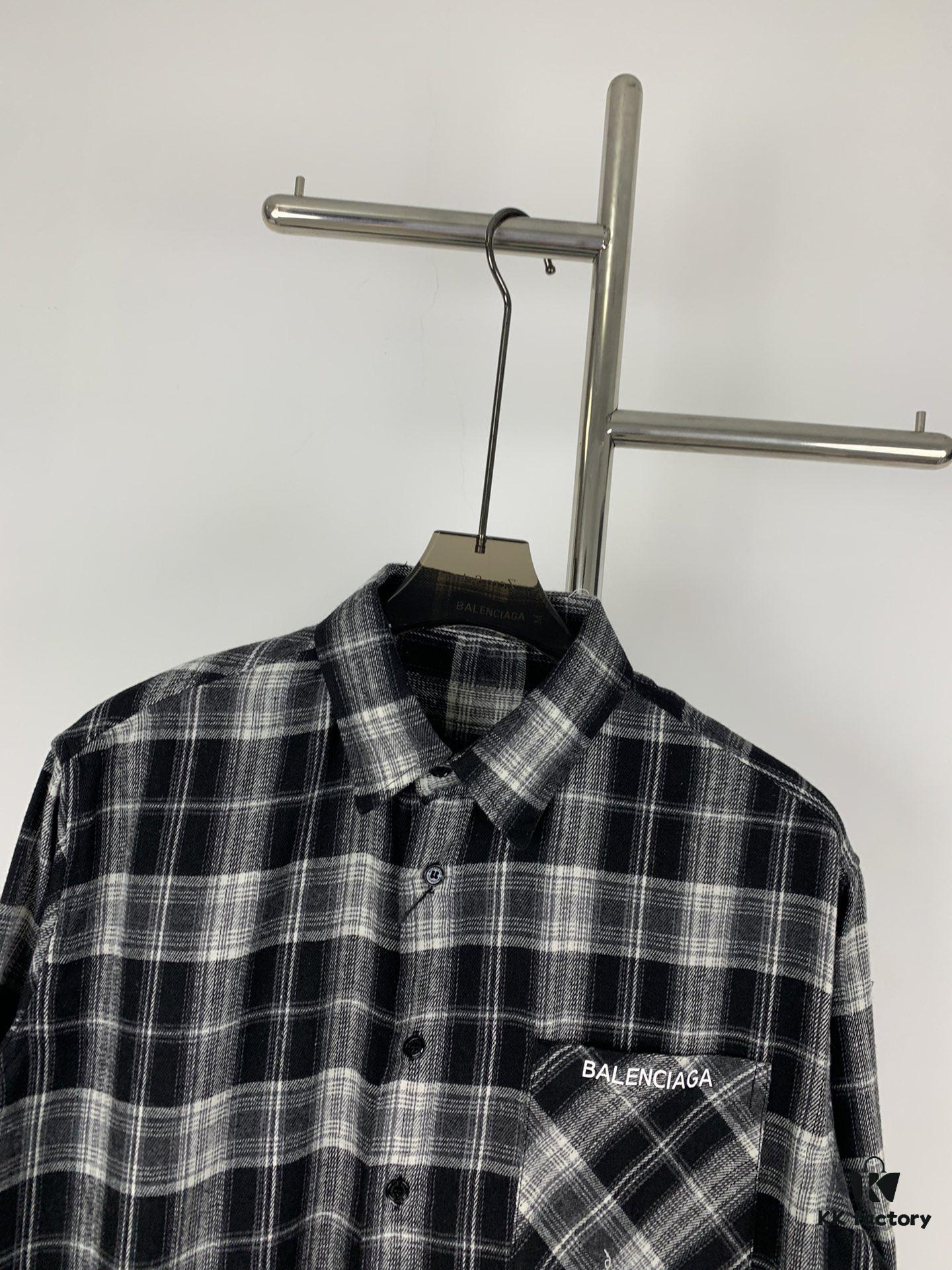 New Arrival Paris Hot Plush Shirt Balenciaga 24SS Back Letter Print Logo Woven Plaid Shirt Top