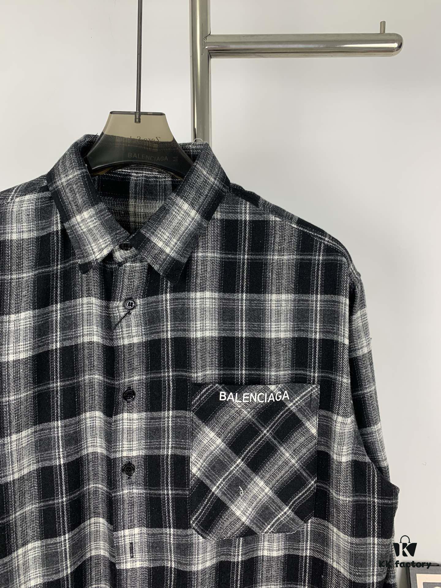 New Arrival Paris Hot Plush Shirt Balenciaga 24SS Back Letter Print Logo Woven Plaid Shirt Top