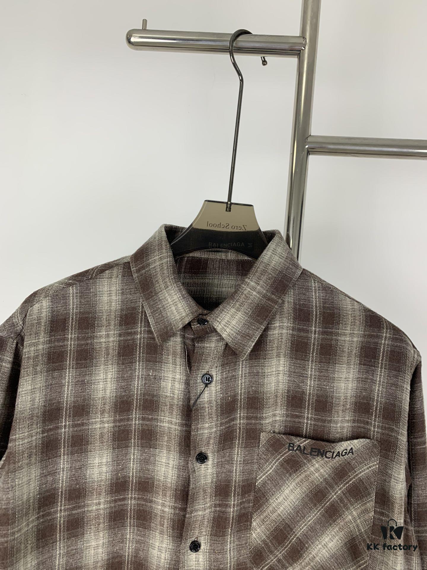 New Arrival Paris Hot Plush Shirt Balenciaga 24SS Back Letter Print Logo Woven Plaid Shirt Top