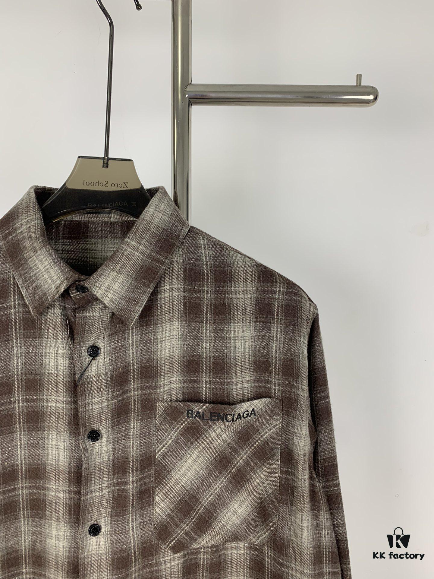 New Arrival Paris Hot Plush Shirt Balenciaga 24SS Back Letter Print Logo Woven Plaid Shirt Top