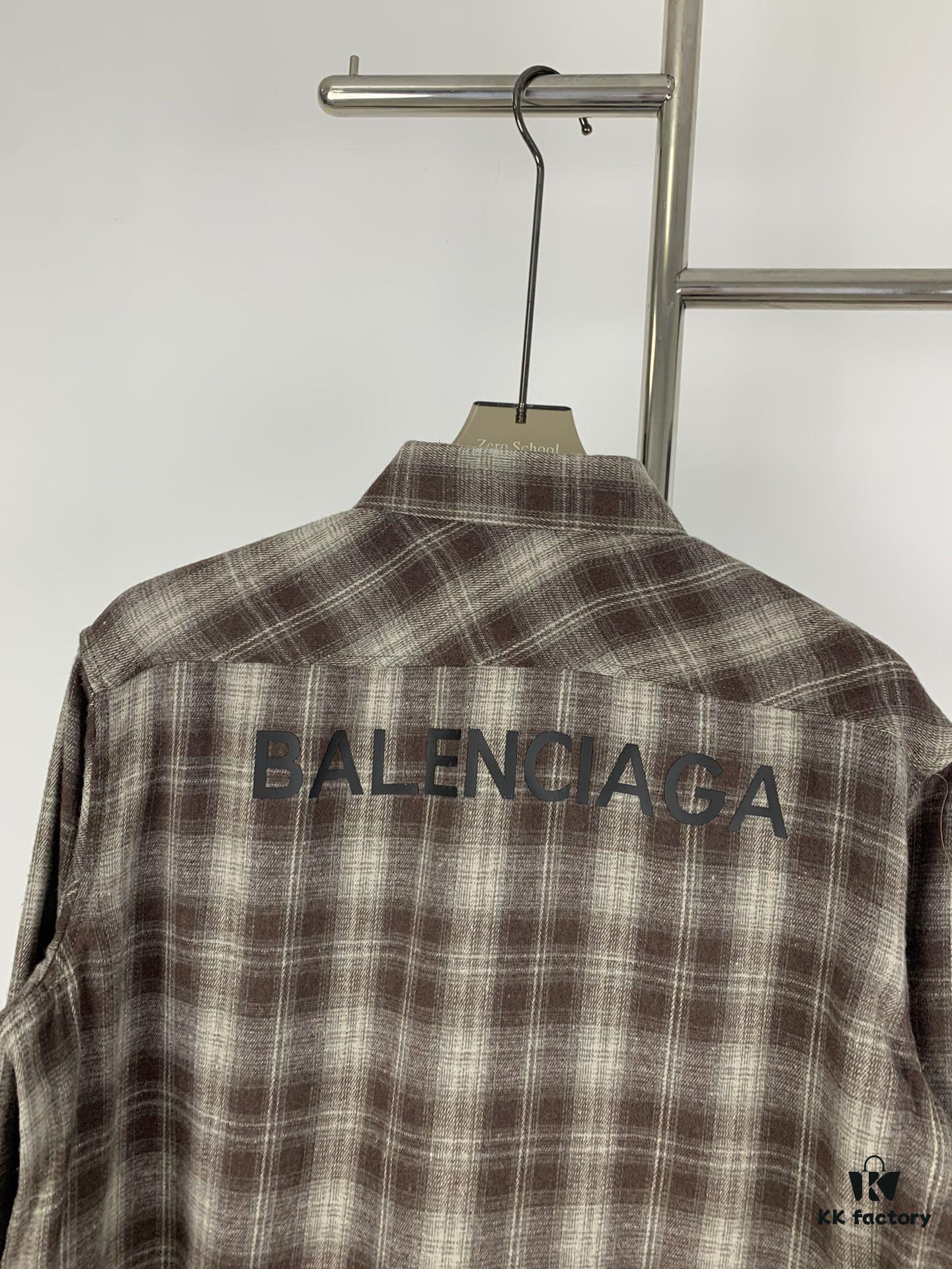 New Arrival Paris Hot Plush Shirt Balenciaga 24SS Back Letter Print Logo Woven Plaid Shirt Top