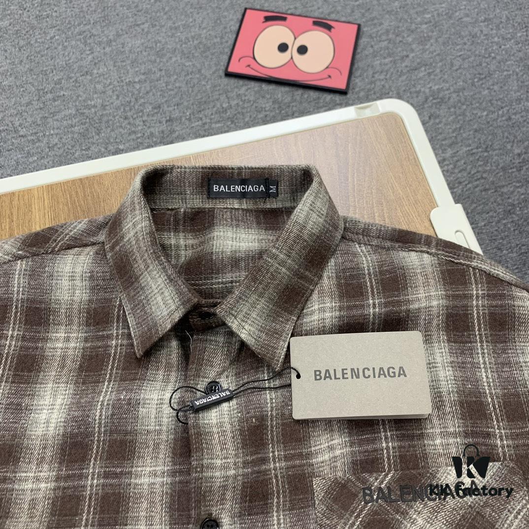 New Arrival Paris Hot Plush Shirt Balenciaga 24SS Back Letter Print Logo Woven Plaid Shirt Top