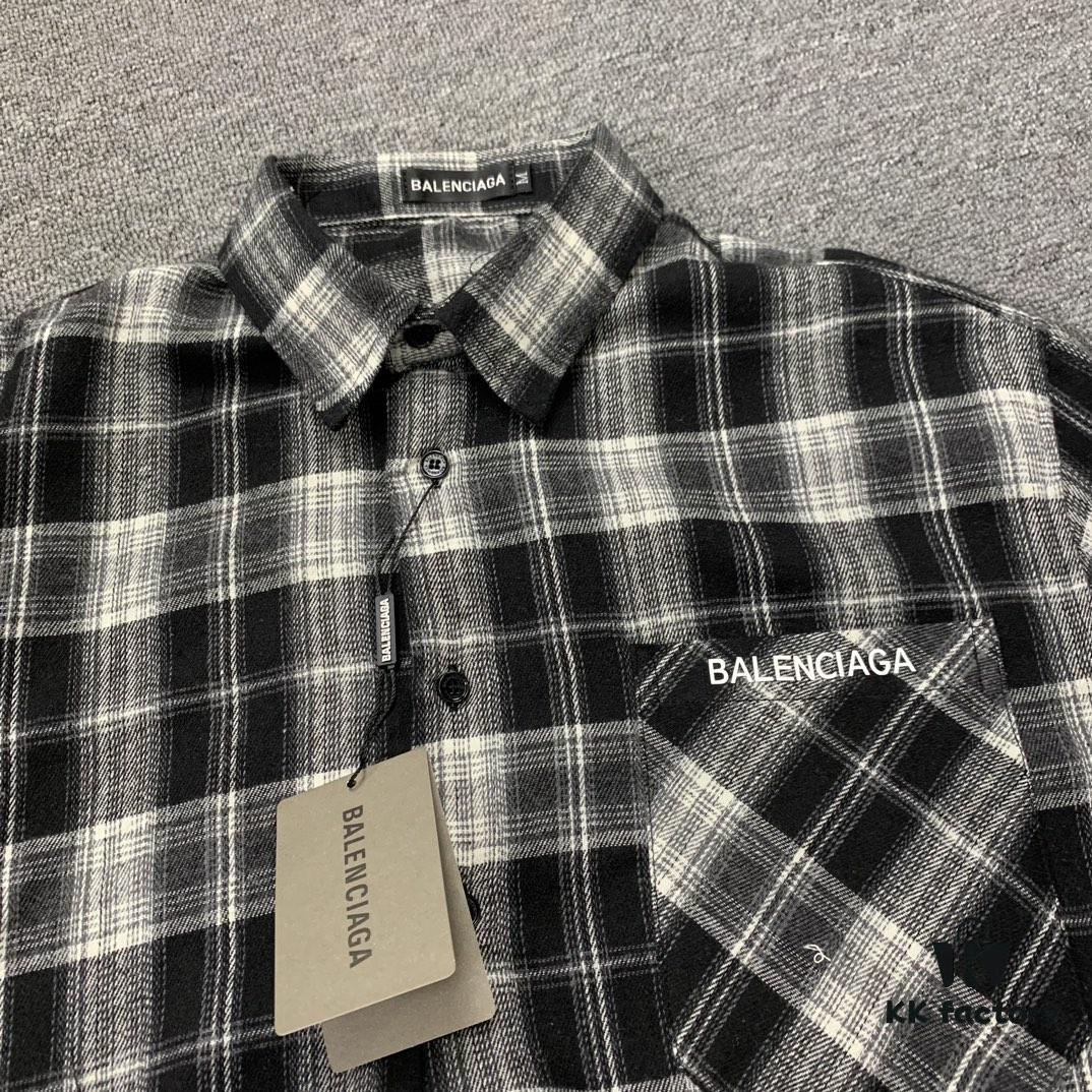 New Arrival Paris Hot Plush Shirt Balenciaga 24SS Back Letter Print Logo Woven Plaid Shirt Top