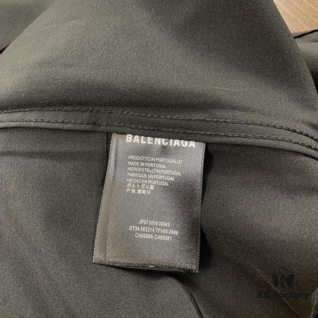 New Balenciaga 2024 SS Unisex Flocked Print Button-Up Shirt with Logo Buckle, Cotton Satin Fabric with Subtle Stretch