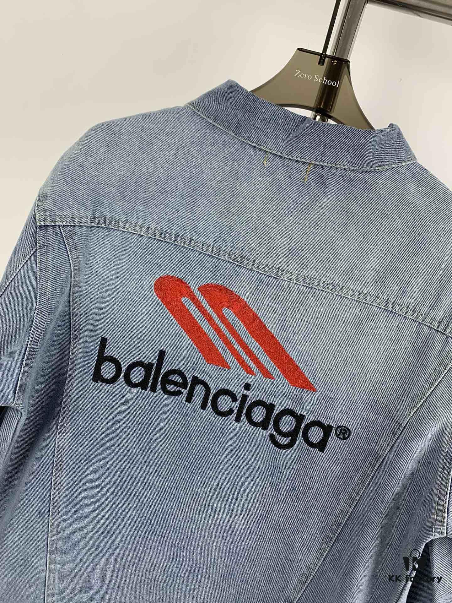 New Balenciaga Streetwear 3M Embroidery Unisex High-Quality Washed Denim Jacket