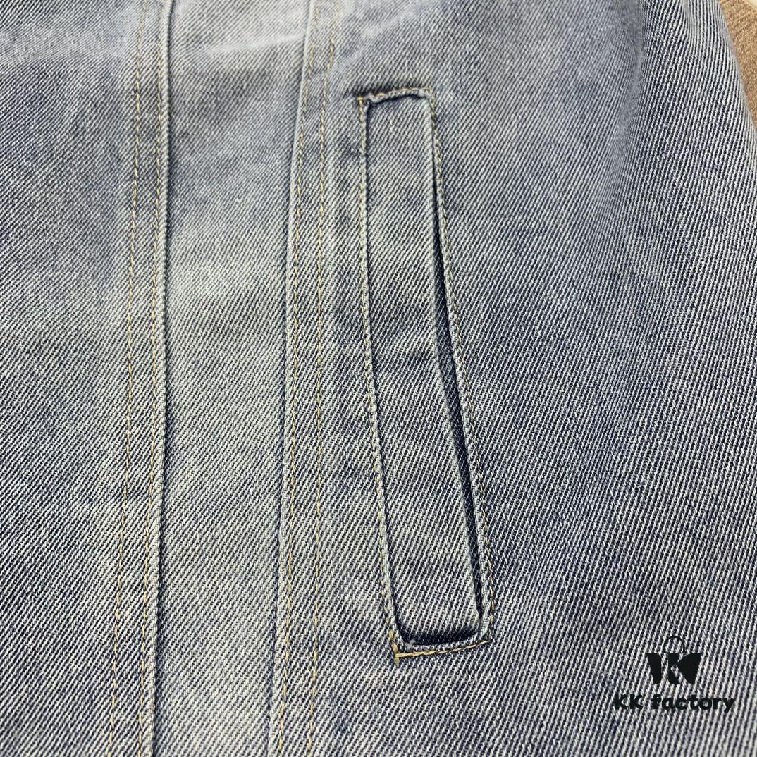 New Balenciaga Streetwear 3M Embroidery Unisex High-Quality Washed Denim Jacket