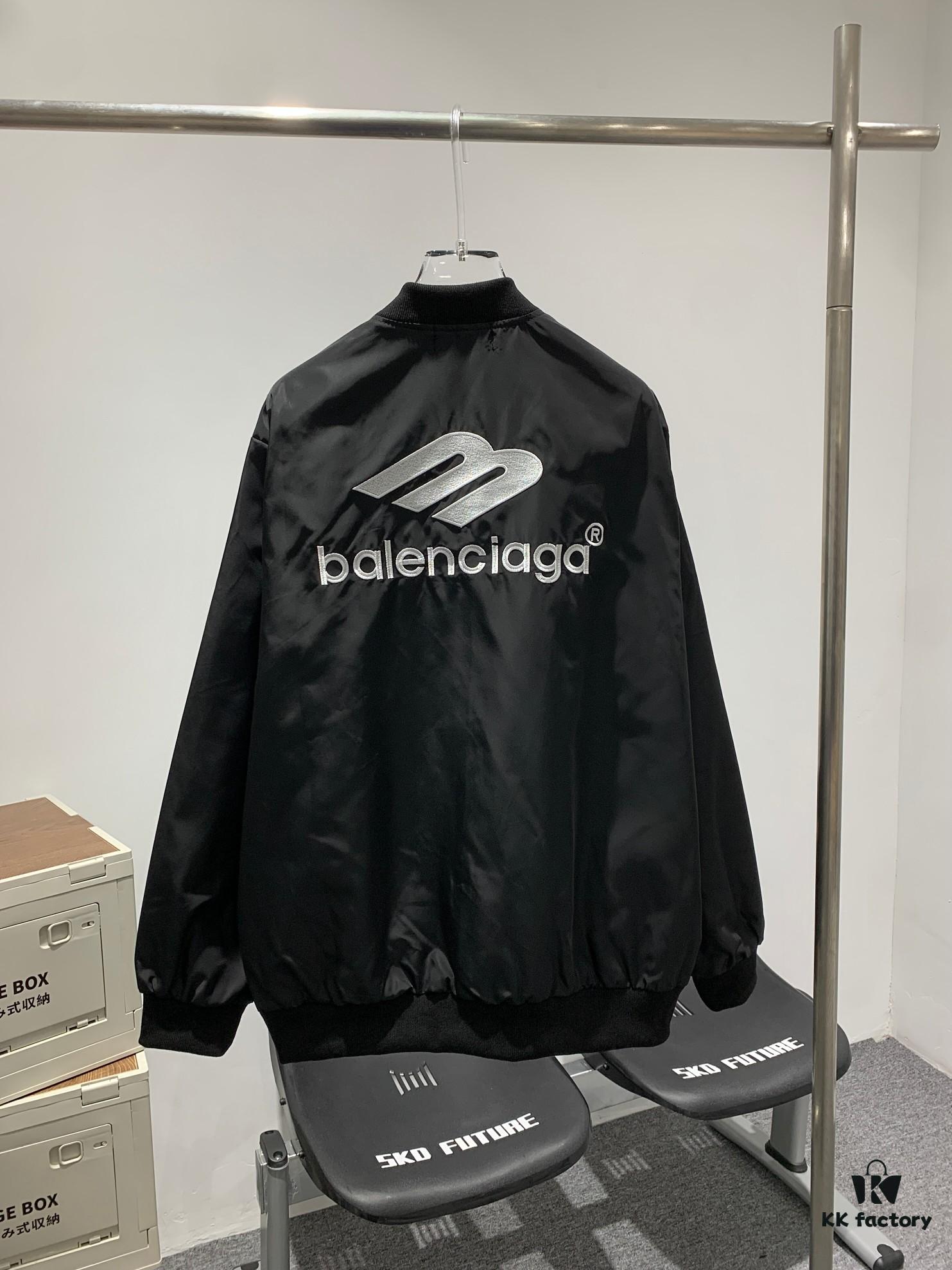 New Balenciaga 2023 Embroidered Stand Collar Jacket Unisex Waterproof Coated Double-Layer with Lining