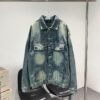 New Balenciaga BLCG Washed Vintage Back Rhinestone Logo Denim Jacket