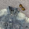 New Balenciaga BLCG Washed Vintage Back Rhinestone Logo Denim Jacket
