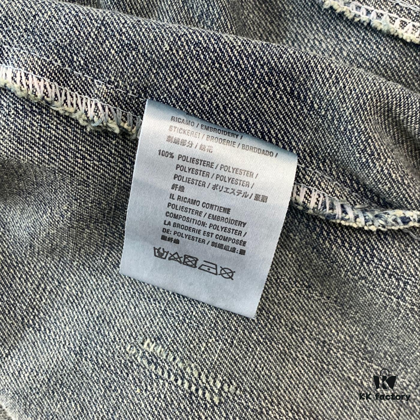 New Balenciaga BLCG Washed Vintage Back Rhinestone Logo Denim Jacket