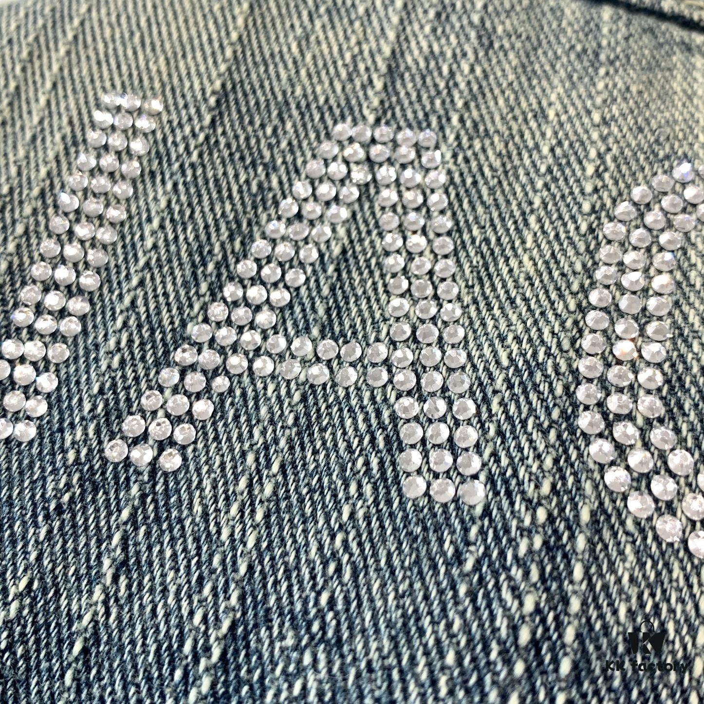 New Balenciaga BLCG Washed Vintage Back Rhinestone Logo Denim Jacket