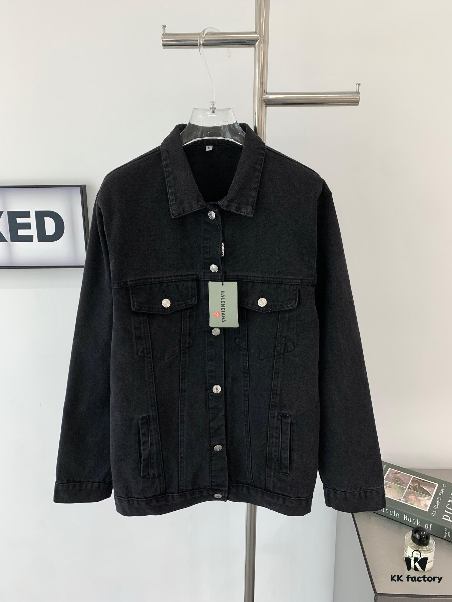 Balenciaga Double B Graffiti White Splatter Print Vintage Wash Denim Jacket