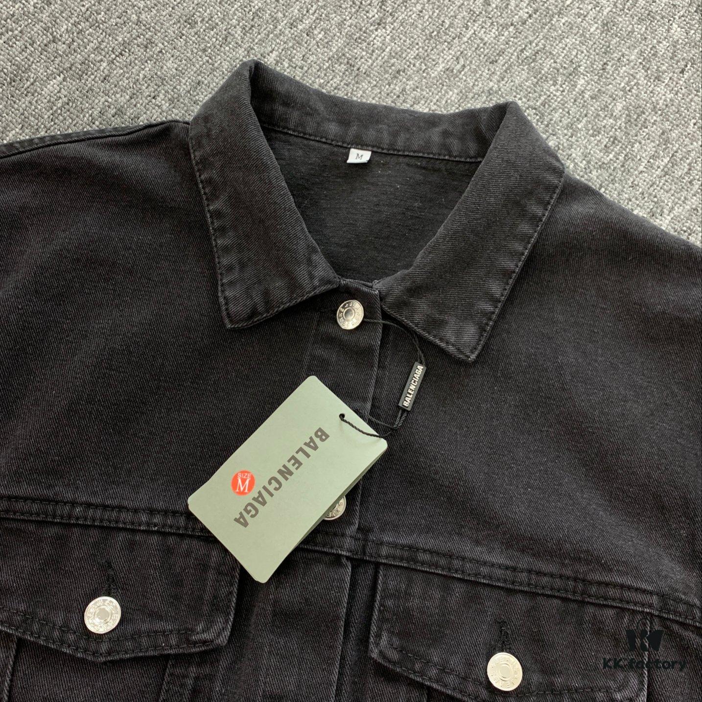 Balenciaga Double B Graffiti White Splatter Print Vintage Wash Denim Jacket