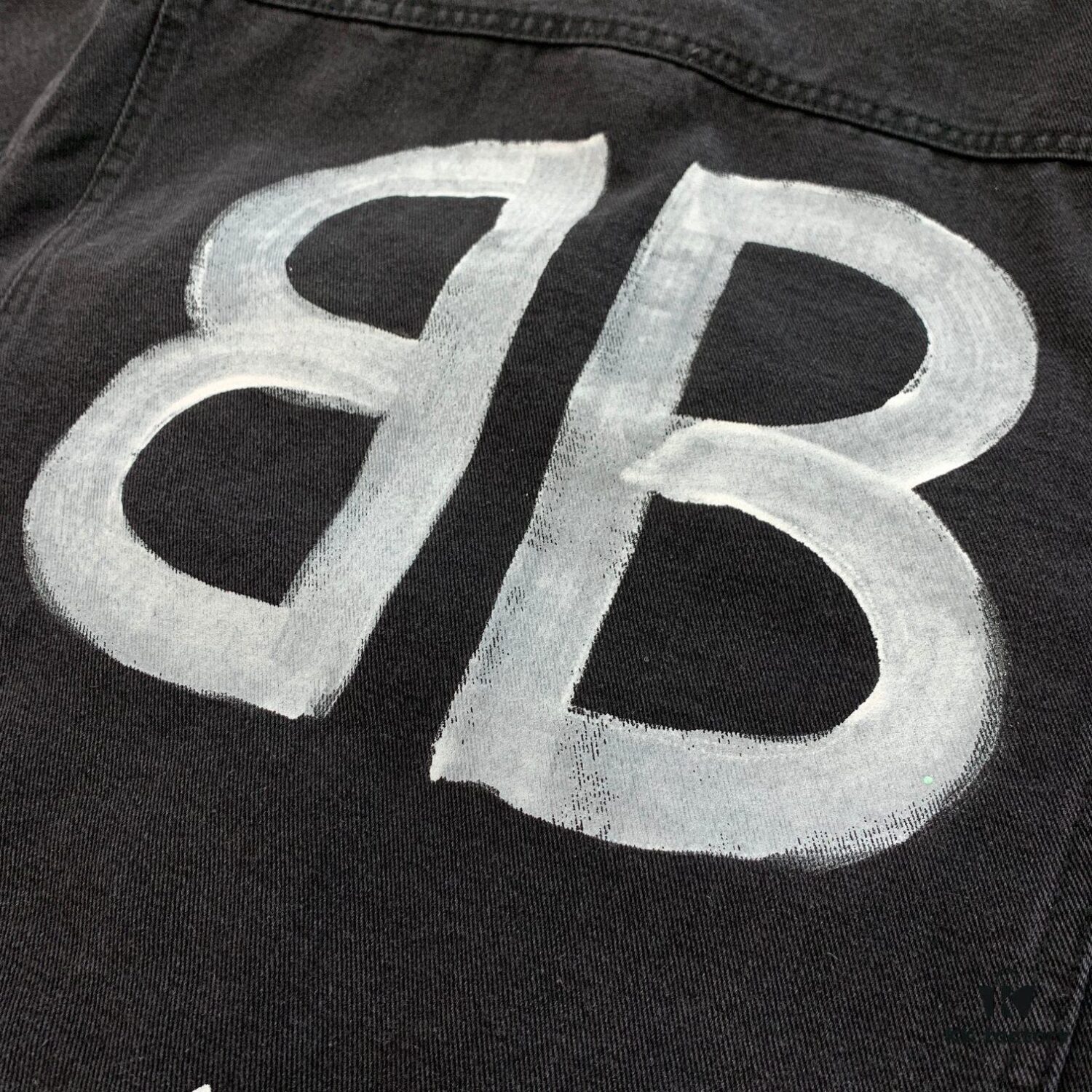 Balenciaga Double B Graffiti White Splatter Print Vintage Wash Denim Jacket
