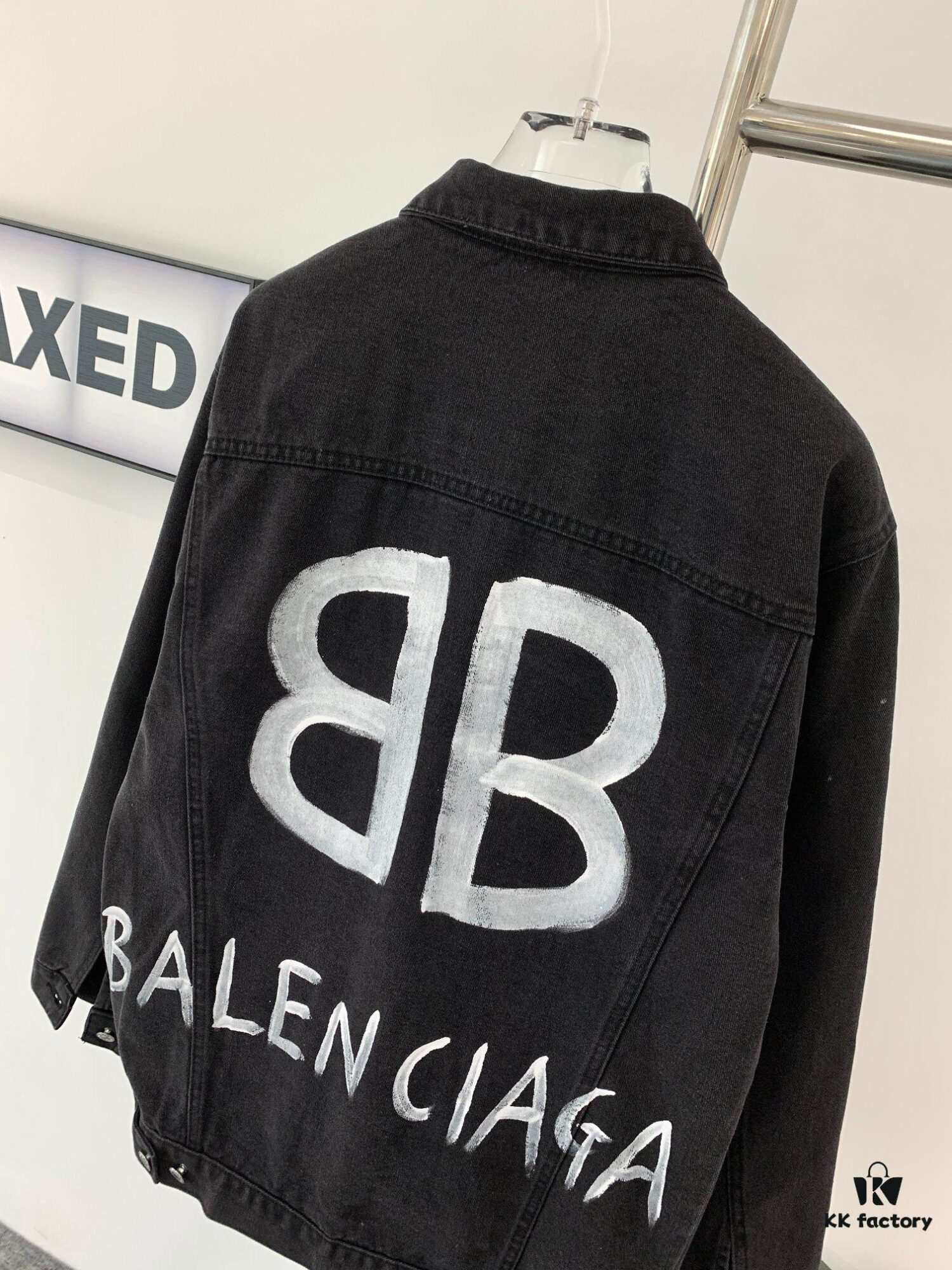 Balenciaga Double B Graffiti White Splatter Print Vintage Wash Denim Jacket