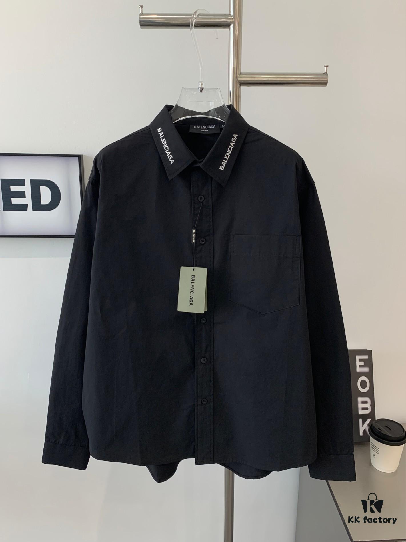 New BALENCIAGA BLCG 24SS Long-Sleeve Shirt with Embroidered Logo at Collar, Minimalist Design