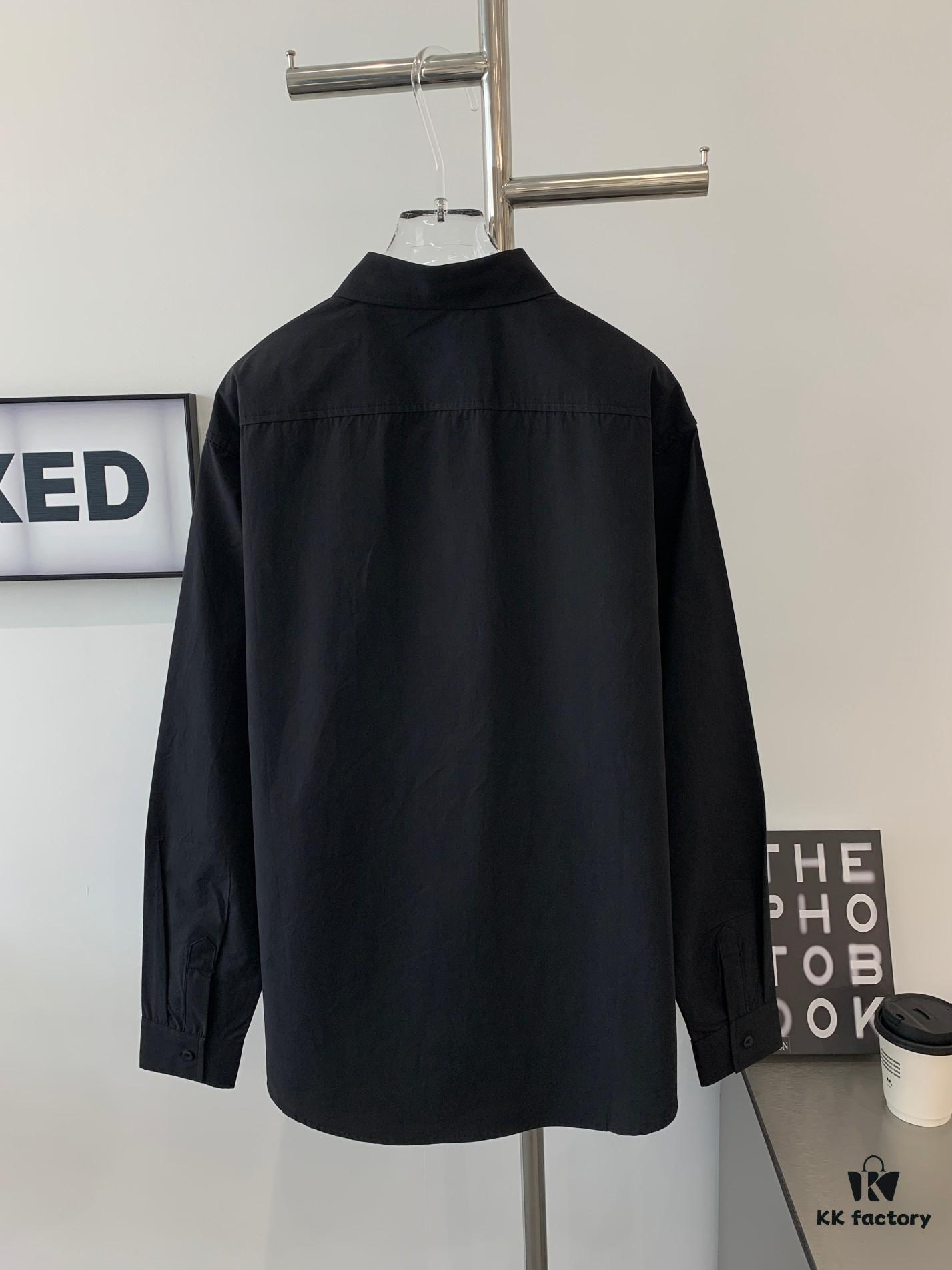 New BALENCIAGA BLCG 24SS Long-Sleeve Shirt with Embroidered Logo at Collar, Minimalist Design