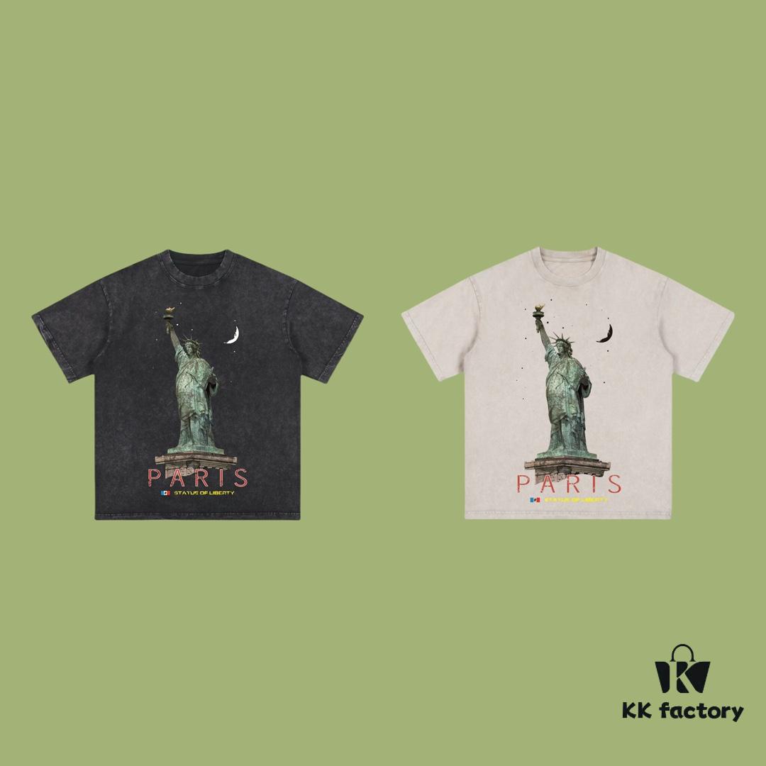 High-End Quality Balenciaga 2025 Fall Spring/Summer Collection Liberty Statue 🗽 Short Sleeve T-Shirt, Imported Kangnan Digital Direct-to-Garment Printing, Custom-Dyed Premium Streetwear, 26-Single 100% Washed 300G Double-Yarn Cotton, Garment-Dyed and Snow-Washed Finish, OS Loose Fit Unisex Design