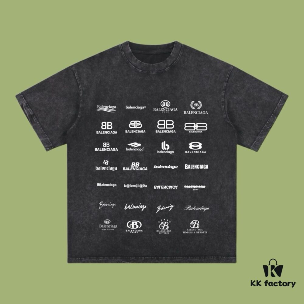 High-End Quality Balenciaga 2025 Fall Spring/Summer Collection LOGO Wall Short-Sleeve T-Shirt, Imported Kanglong Digital Direct-to-Garment Printing, Custom-Dyed Premium Streetwear, 26-Single 100% Washed 300G, Garment-Dyed and Washed Snowflake Finish, OS Loose Fit Unisex