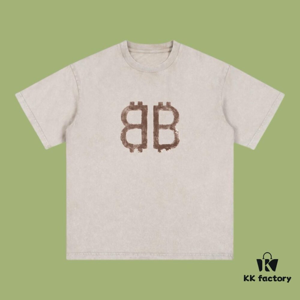 High-End Quality Balenciaga 2025 Fall Spring/Summer Collection Double B Short Sleeve T-Shirt Imported Kanglong Digital Direct-to-Garment Printing Custom-Dyed High-Quality Streetwear 26-Single 100% Washed 300G Garment-Dyed and Washed Snowflake Finish OS Loose Fit Unisex