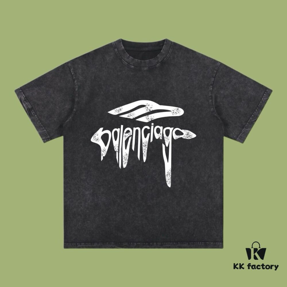 High-End Quality Balenciaga 2025 Fall Spring/Summer Collection Art Logo Short Sleeve T-Shirt Imported Kangwo Digital Direct-to-Garment Printing Custom-Dyed High-Quality Streetwear 26-Single 100% Washed 300G Garment-Dyed and Washed Snowflake OS Loose Fit Unisex