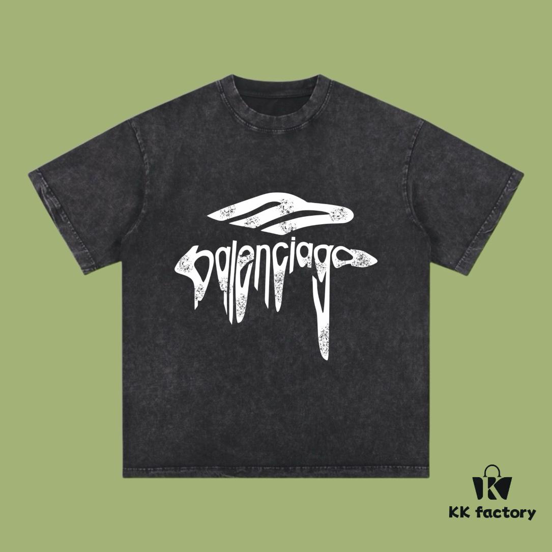 High-End Quality Balenciaga 2025 Fall Spring/Summer Collection Art Logo Short Sleeve T-Shirt Imported Kangwo Digital Direct-to-Garment Printing Custom-Dyed High-Quality Streetwear 26-Single 100% Washed 300G Garment-Dyed and Washed Snowflake OS Loose Fit Unisex