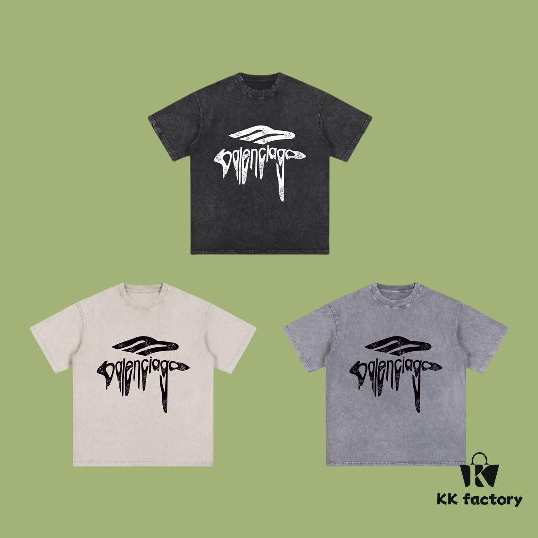 High-End Quality Balenciaga 2025 Fall Spring/Summer Collection Art Logo Short Sleeve T-Shirt Imported Kangwo Digital Direct-to-Garment Printing Custom-Dyed High-Quality Streetwear 26-Single 100% Washed 300G Garment-Dyed and Washed Snowflake OS Loose Fit Unisex